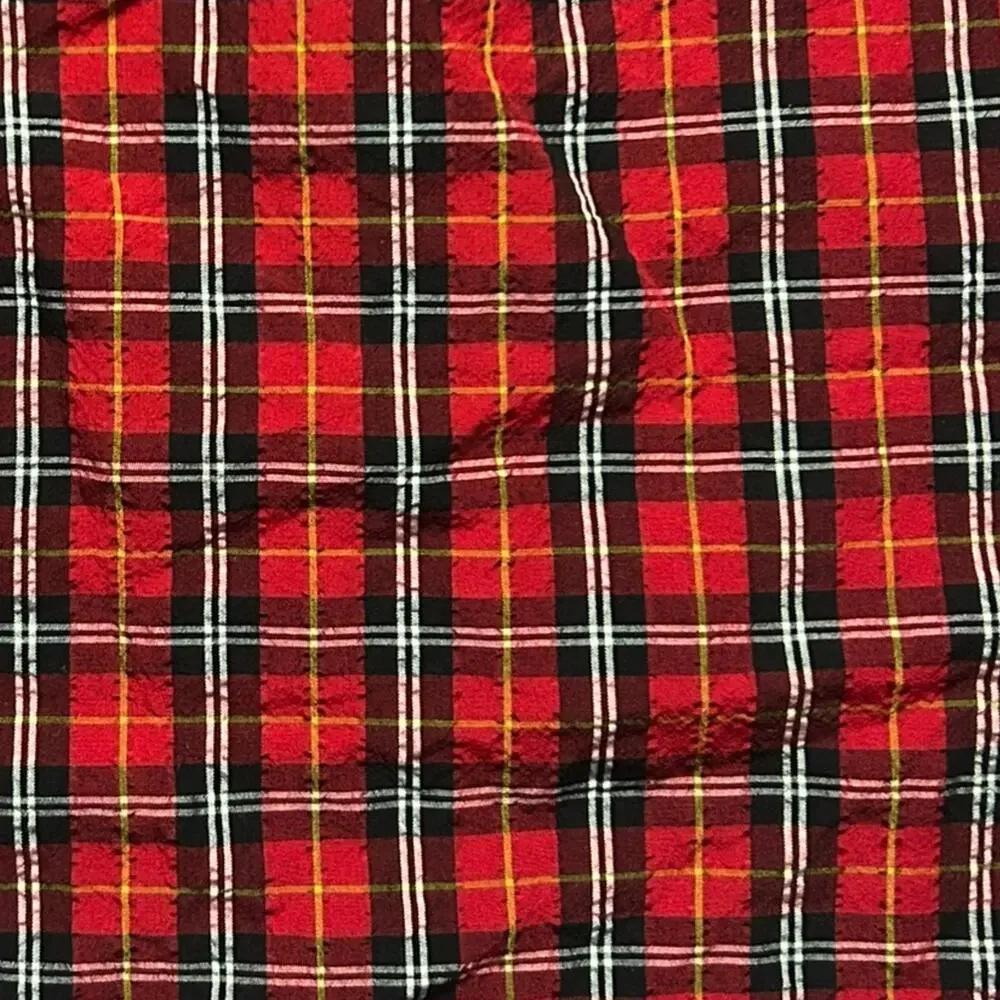 Red Black Tartan Plaid Off Shoulder Puff Sleeve Blouse M Cottagecore Prairie